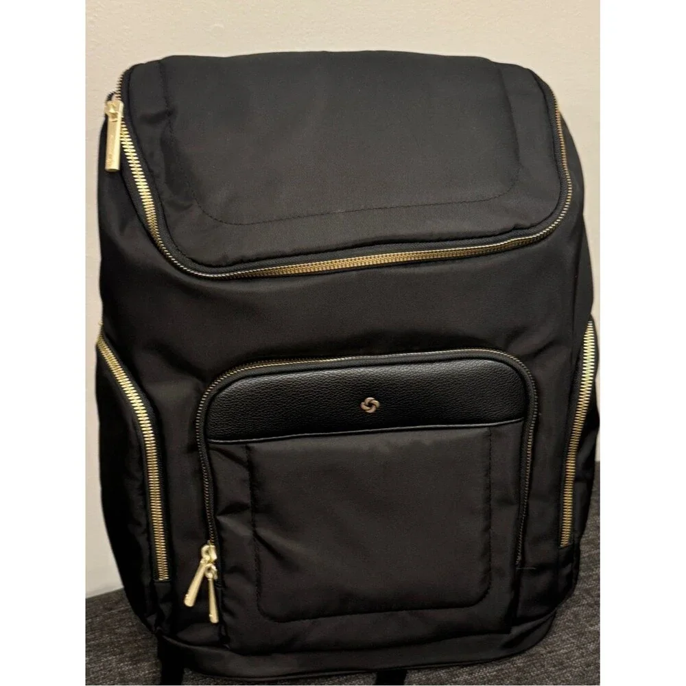 Samsonite Black Men's Travel Backpack with Gold Hardware, women’s bag 🏖️